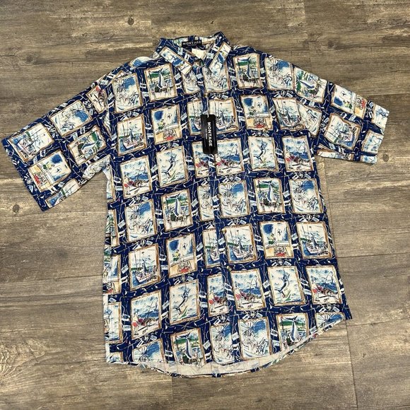 Vintage MONTAGE Pour Homme Button Front Shirt All Over Print Men Size Small NWT - Picture 2 of 7